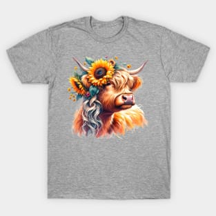 Highland Cow with Sunflower Crown T-Shirt